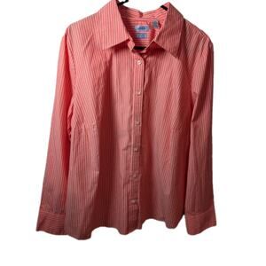 Izod Shirt Women's Salmon Pink Striped Button Top Blouse No Iron Plus Size 1X